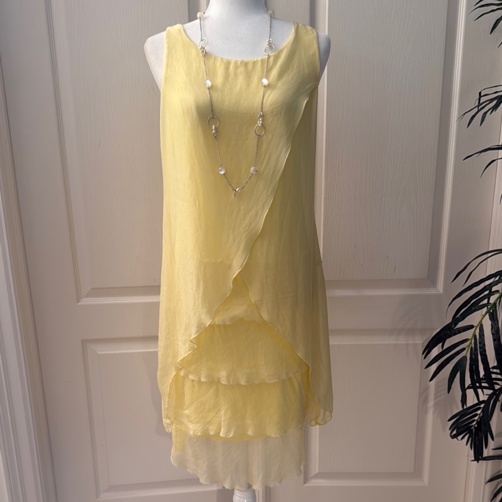 Brand New Yellow Sleeveless Silk Dress, made in Italy.